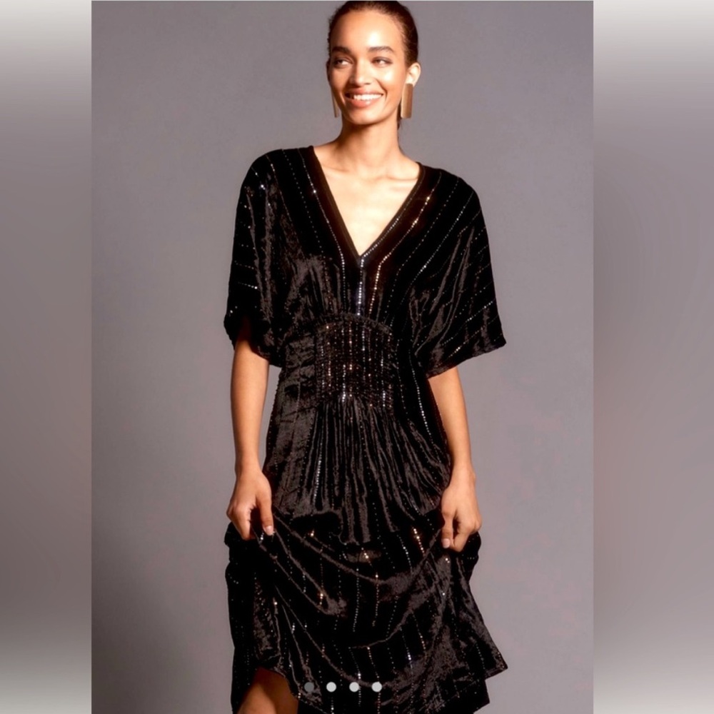 Anthropologie The Tatiana Kaftan in Black Velvet